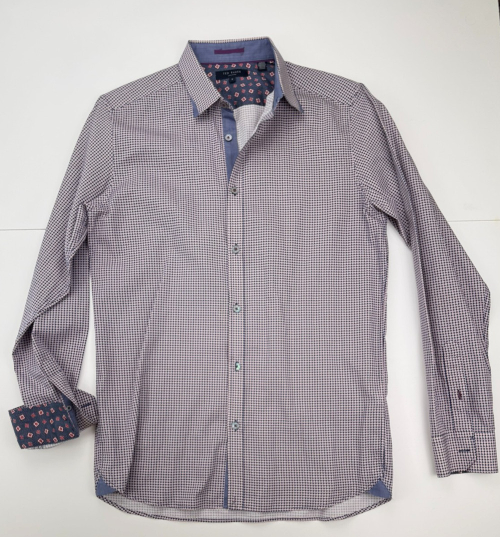 Ted Baker London Men's Shirt Size 3 M Medium Long Sleeve Purple Geometric Circle
